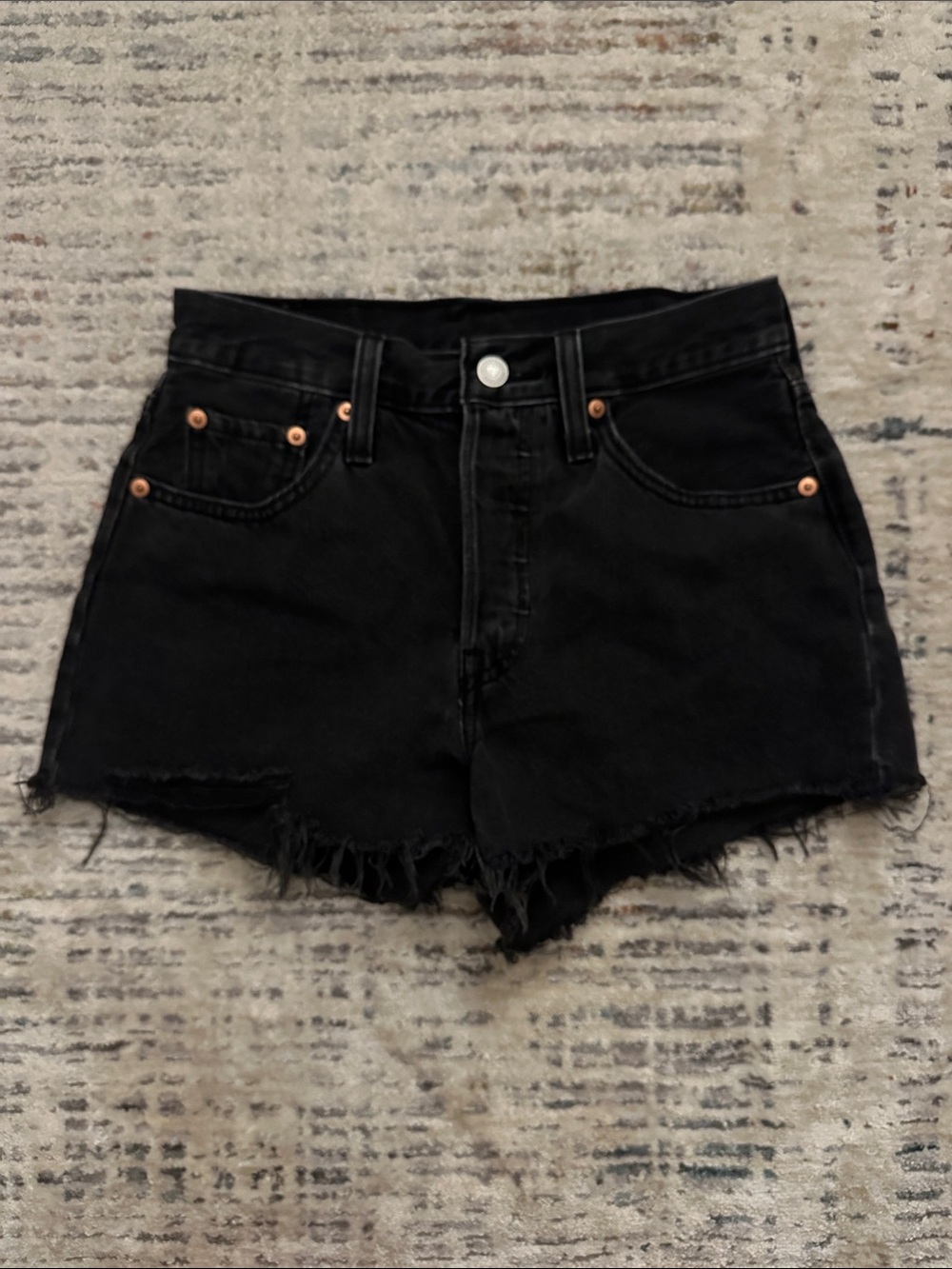 Levi's Black Frayed Hem Denim Shorts - Women